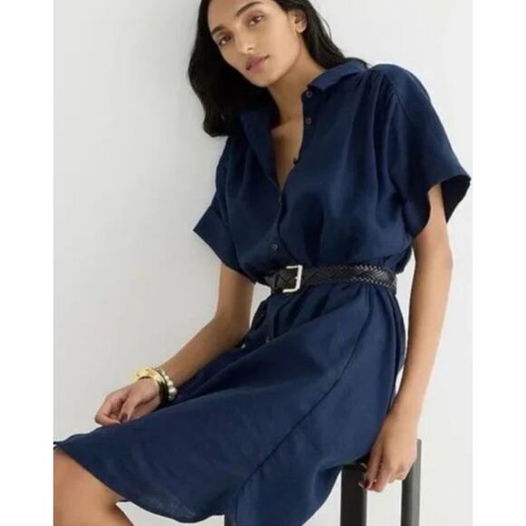 J. Crew Baird Mcnutt Irish Linen Shirt Dress Women Small Navy Pockets Minimalist - Picture 1 of 13